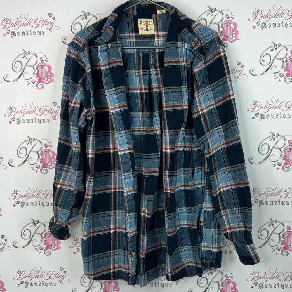 Red head Brand co button up stripes picnic Blue Plaid Flannel Shirt